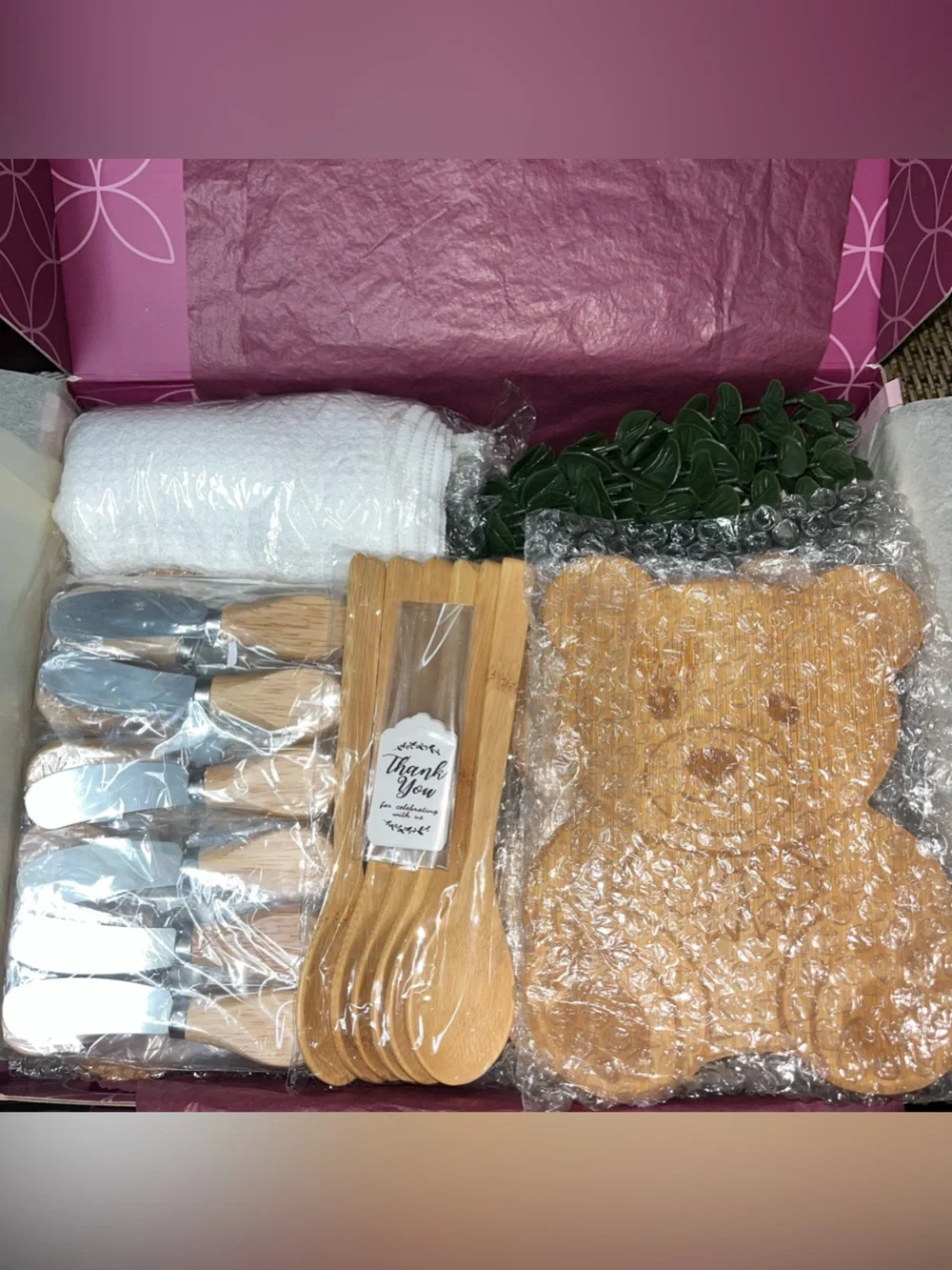 55pc Baby Shower Favor Set Bamboo Bear Boards & Towels NIB